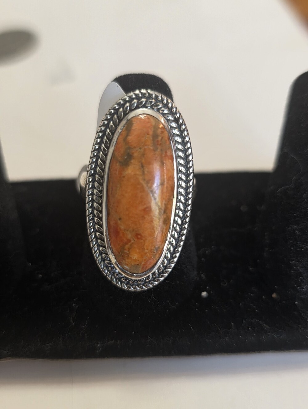 Oval Orange Sponge Coral Silver Statement Ring